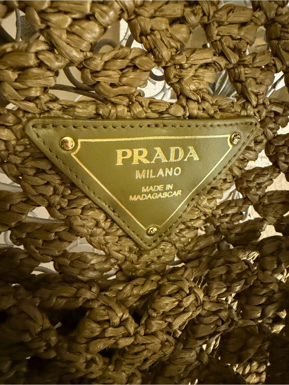 Authentic Prada Raffia Olive Green Crochet Tote Bag - Picture 15 of 16